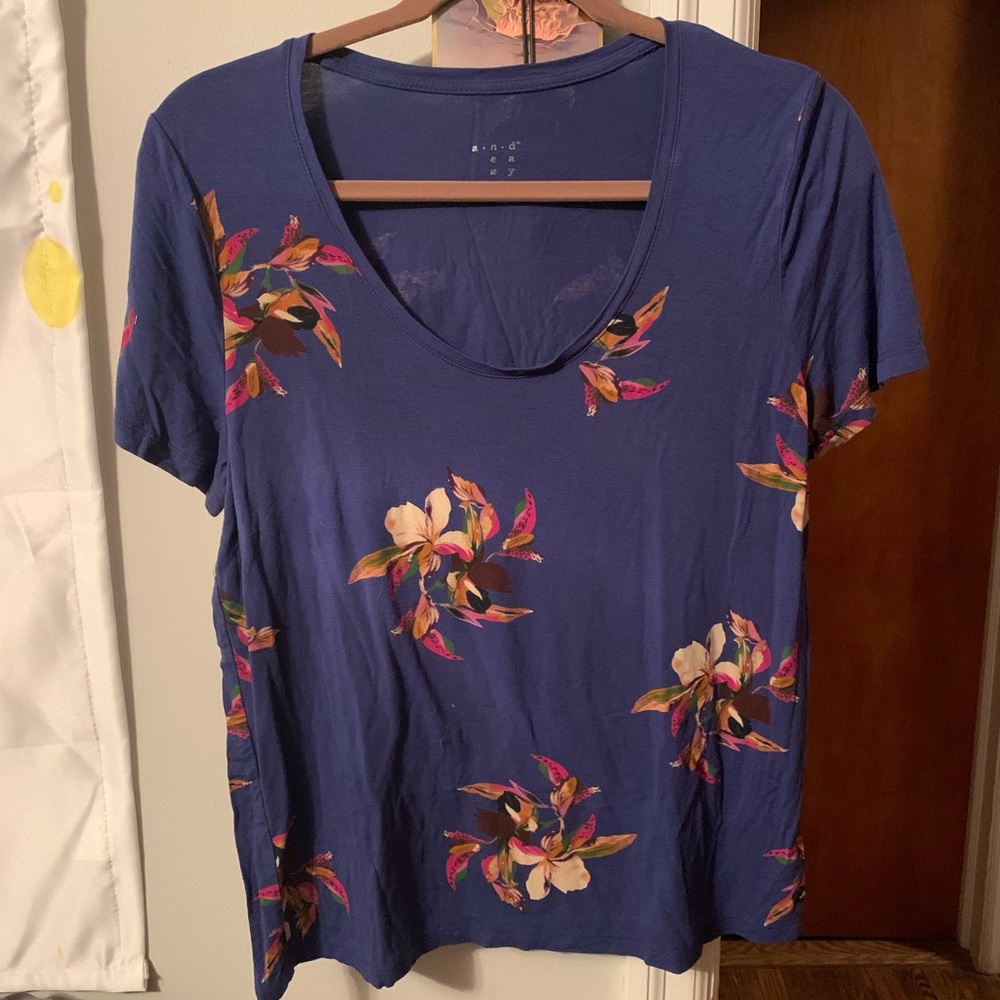 Blue & Floral Super Soft Crew Neck Shirt